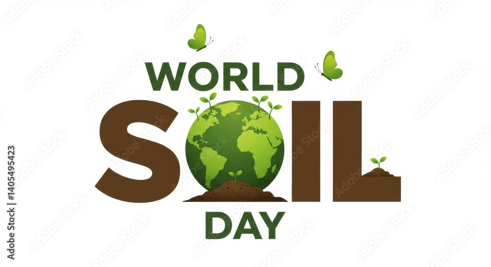 World Soil Day Typography with Earth Globe and Growing Plants World Soil Day Typography with Earth Globe and Growing Plants