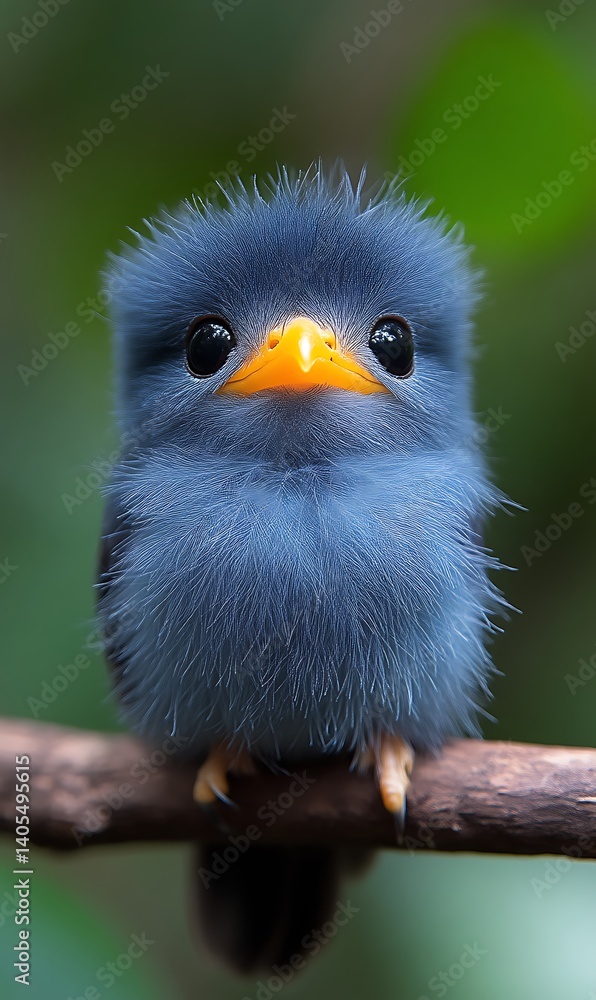 Obraz premium Adorable Blue Bird Perched on Branch with Cute Eyes Looking Forward