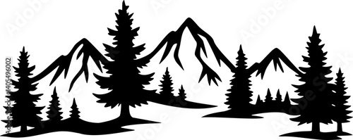 Mountains Trees Nature Scenery vector isolated illustration image decal design file