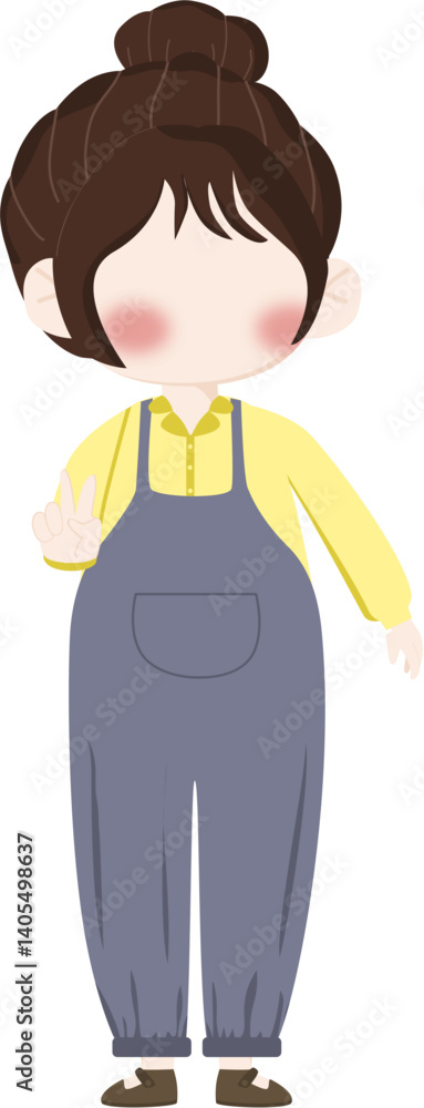 Cute girl character in yellow shirt and overalls Cute girl character in yellow shirt and overalls