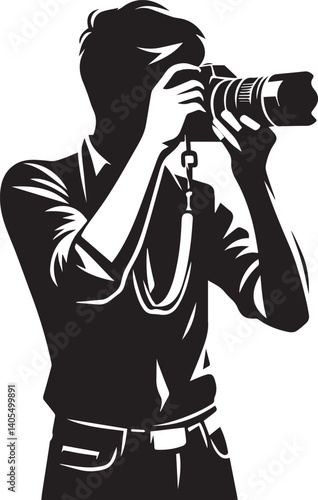 Silhouette of a Male Photographer with DSLR Camera in Action

