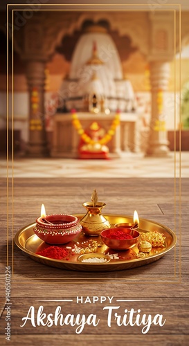 Happy Akshaya Tritiya. Hindu Festival. Gold Coin