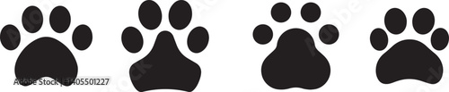 Paw prints, black and white, simple design, animal tracks, minimalist illustration, pet icon, vector style, symmetrical pattern, pet shop logo
