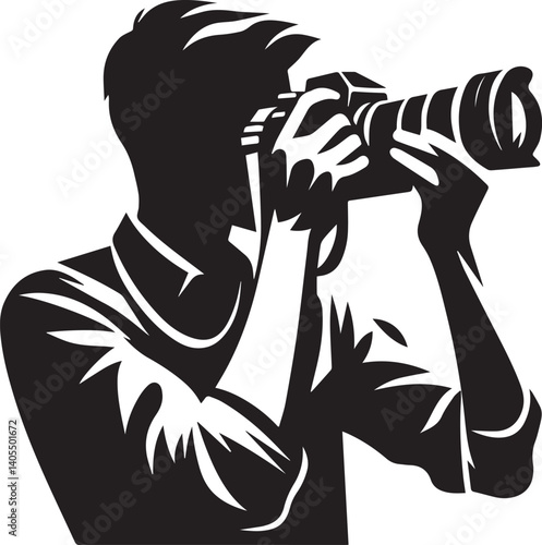 Silhouette of a Male Photographer with DSLR Camera in Action