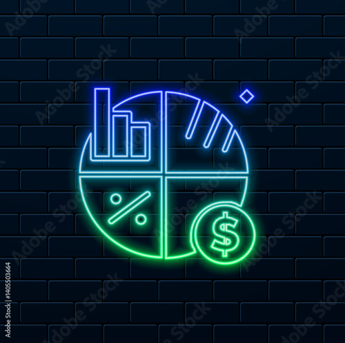 pie chart. neon style. Vector image of gross margin icon Can be used for accounting