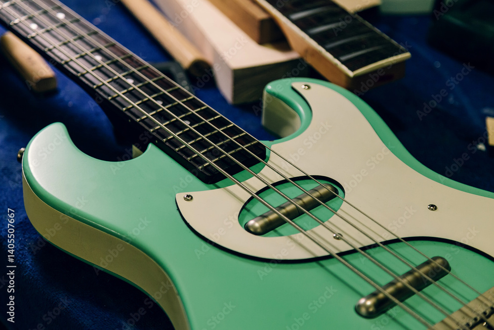 Obraz premium Crafting precision: inside a bass guitar luthier workshop