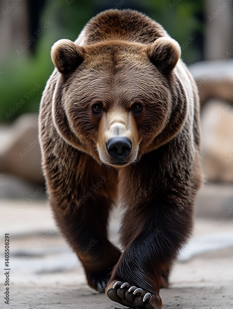 Obraz premium Brown Bear Approaching with Direct Gaze in Natural Habitat