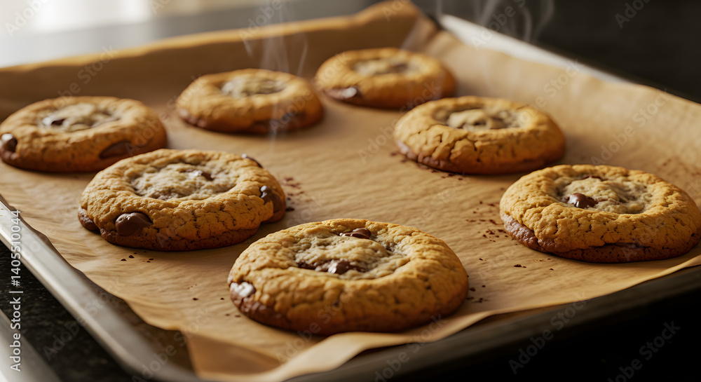 Golden Brown Chocolate Chip Cookies on Baking Sheet: A Warm, Rustic Delight Golden Brown Chocolate Chip Cookies on Baking Sheet: A Warm, Rustic Delight