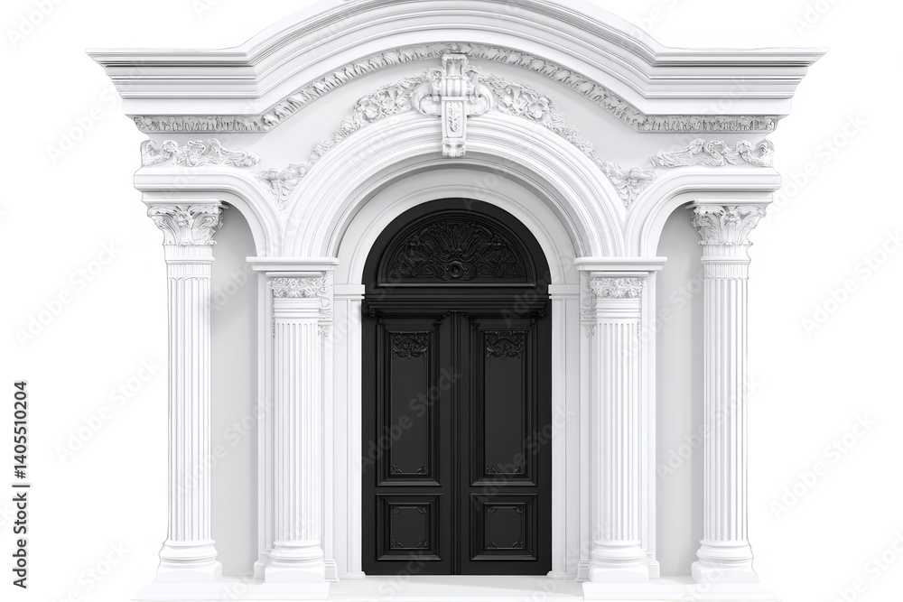 Obraz premium Elegant White Architectural Doorway with Black Details on Transparent Background