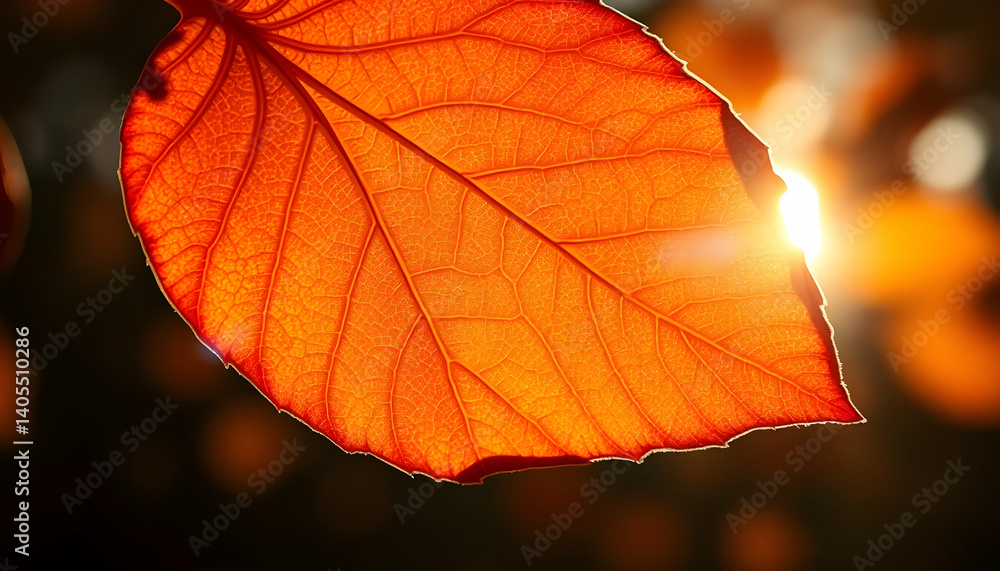 Close Up Of Orange Leaf With Sunlight Close Up Of Orange Leaf With Sunlight