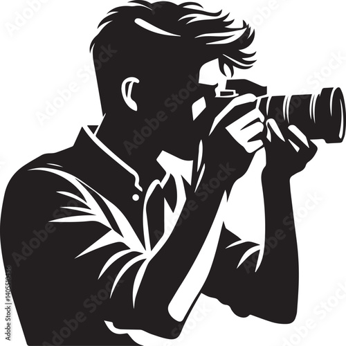 Silhouette of a Male Photographer with DSLR Camera in Action