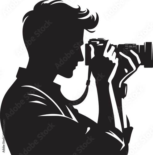 Silhouette of a Male Photographer with DSLR Camera in Action