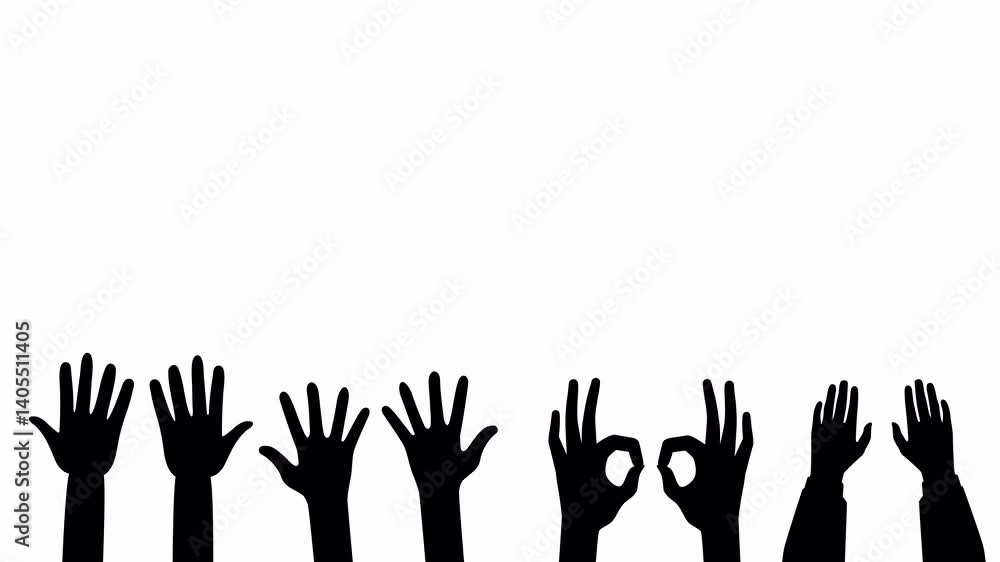 Raised Hands Silhouettes in Motion Loop Animation. This looped video is with alpha channel on transparent background, making it perfect for seamless overlays in any creative project. Raised Hands Silhouettes in Motion Loop Animation. This looped video is with alpha channel on transparent background, making it perfect for seamless overlays in any creative project.