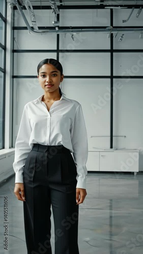 Wallpaper Mural Young professional woman in office, portrait of modern workspace, looking at camera Torontodigital.ca
