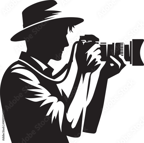 Silhouette of a Male Photographer with DSLR Camera in Action

