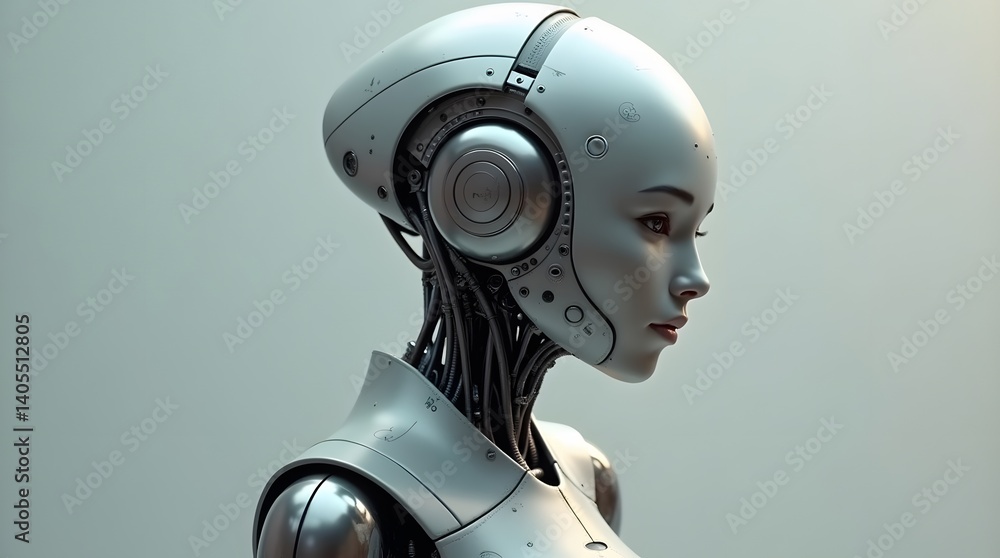 Futuristic AI woman head, side profile. Tech concept. Ideal for sci-fi, innovation themes. Minimalist composition. Futuristic AI woman head, side profile. Tech concept. Ideal for sci-fi, innovation themes. Minimalist composition.