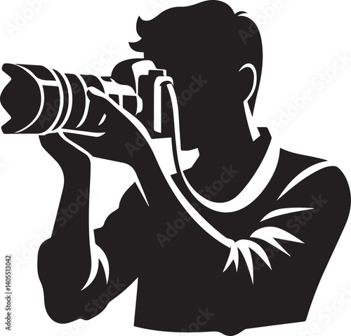 Silhouette of a Male Photographer with DSLR Camera in Action


