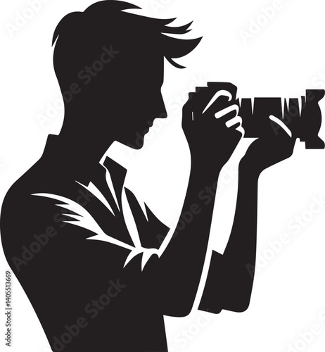 Silhouette of a Male Photographer with DSLR Camera in Action