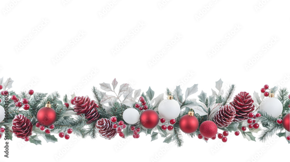 Festive Christmas Garland With Red White Decorations On Isolated Transparent Background Festive Christmas Garland With Red White Decorations On Isolated Transparent Background