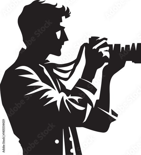 Silhouette of a Male Photographer with DSLR Camera in Action