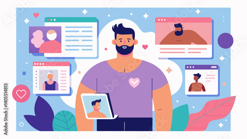 An online magazine featuring articles and interviews with male influencers and activists promoting selflove and body acceptance for all bodies.. Vector illustration