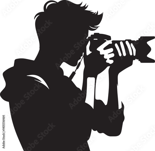 Silhouette of a Male Photographer with DSLR Camera in Action

