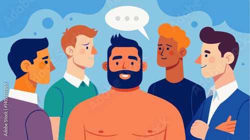 A PSA featuring male celebrities talking about their struggles with body image and the importance of selfacceptance.. Vector illustration