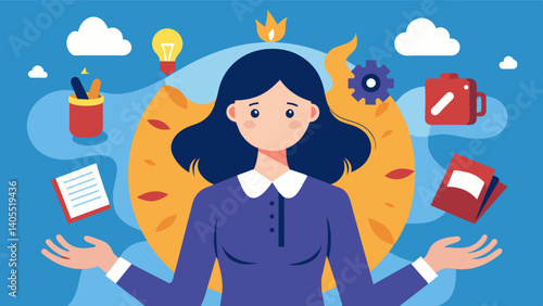 A woman feeling guilty and overwhelmed as she juggles multiple roles and responsibilities leading to burnout and deteriorating mental health.. Vector illustration