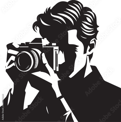 Silhouette of a Male Photographer with DSLR Camera in Action
