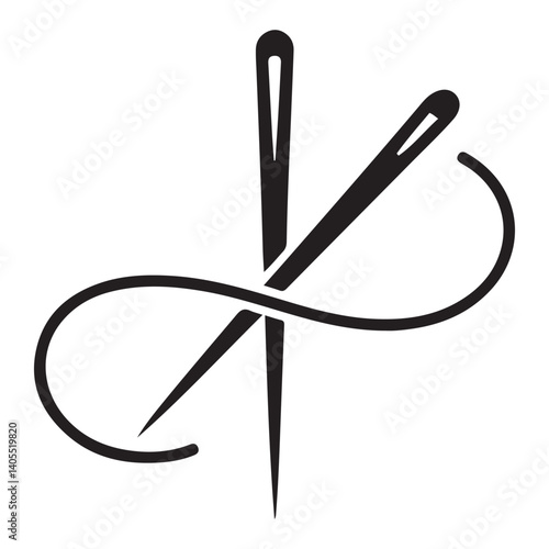 Needle and thread Vector Black silhouettes icon illustration. Tailor logo with needle symbol and curvy thread. Tailor sign template, sewing instrument design, fashion icon. with white background