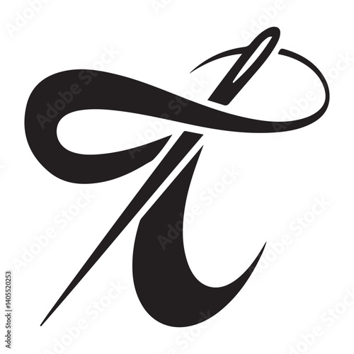 Needle and thread Vector Black silhouettes icon illustration. Tailor logo with needle symbol and curvy thread. Tailor sign template, sewing instrument design, fashion icon. with white background
