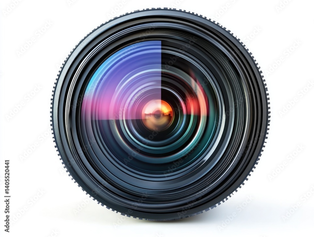 Fototapeta premium High-Quality Camera Lens with Colorful Reflections and Light Effects