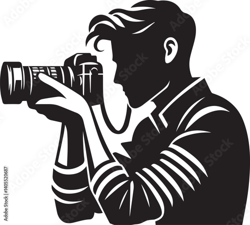 Silhouette of a Male Photographer with DSLR Camera in Action

