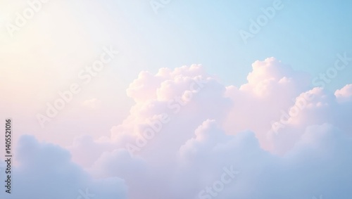 dreamy pastel cloudscape with soft gradients of baby blue, lilac, and peach, for calming backgrounds or wellness designs