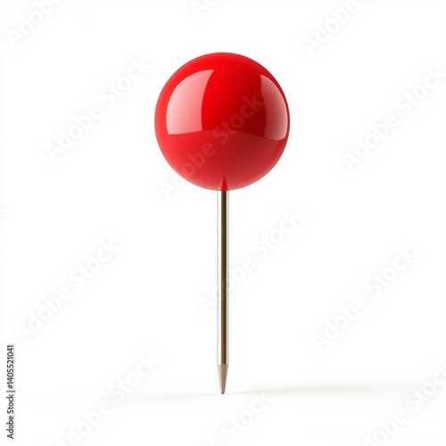 Red round pushpin on white background
