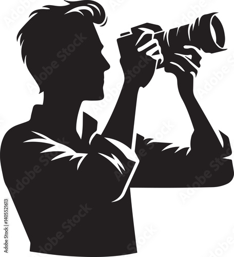 Silhouette of a Male Photographer with DSLR Camera in Action