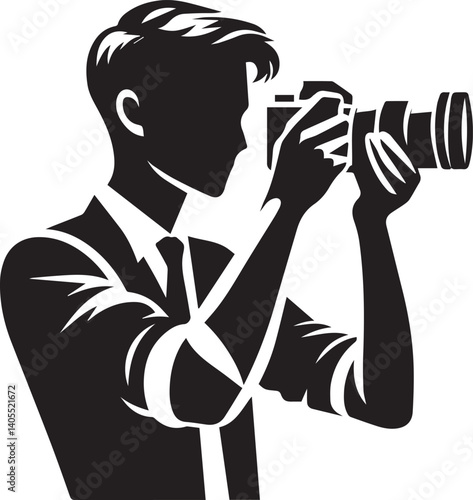Silhouette of a Male Photographer with DSLR Camera in Action

