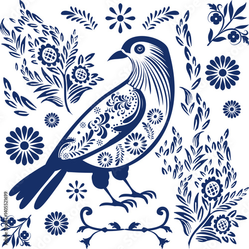 bird mexican talavera poblana mosaic illustration in vector format