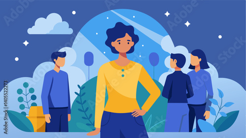 From avoiding mirrors to posing for a photo without hesitation he sees how far hes come and feels empowered by his transformation.. Vector illustration