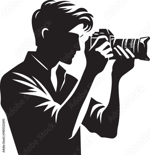 Silhouette of a Male Photographer with DSLR Camera in Action