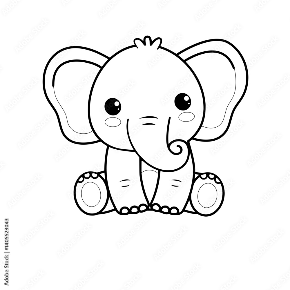 Fototapeta premium Cute Elephant Coloring Page Vector - Safari Animal for Kids