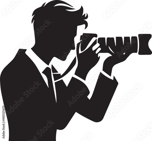Silhouette of a Male Photographer with DSLR Camera in Action

