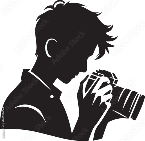 Silhouette of a Male Photographer with DSLR Camera in Action