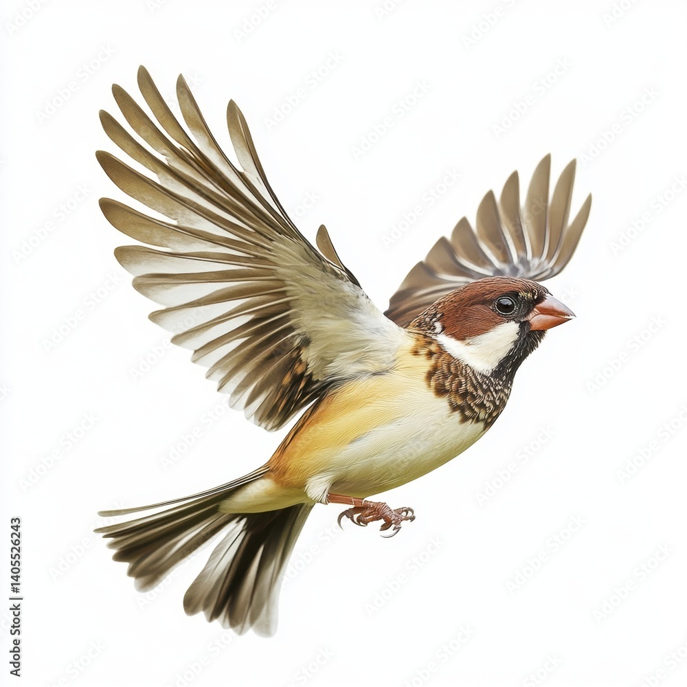 Obraz premium Captivating Sparrow in Flight with Detailed Feather Patterns