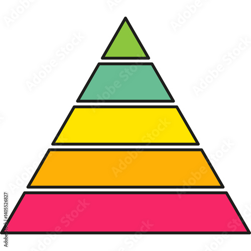 Pyramid infographic chart. Triangle hierarchy data with five segments. Vector illustration isolated on white.	
