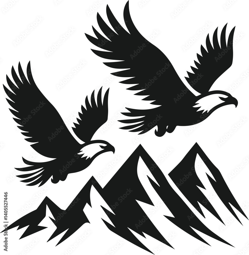 Obraz premium Mountain with eagle vector silhouette