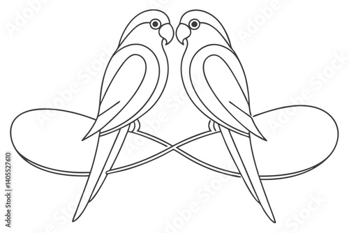 Two Lovebirds Facing Each Other Minimalist Line Art Design For Valentines Day
