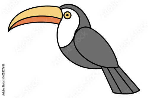Cartoon Toucan Bird Vector Illustration With Distinctive Bill Design And Outline