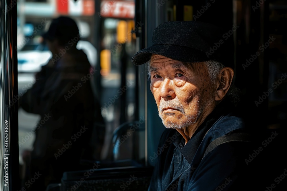 Fototapeta premium Elderly Man Sitting by a Window in Sunlight