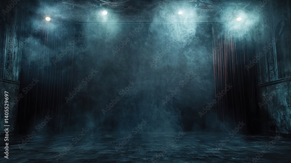 Obraz premium Mysterious Dark Room with Fog and Lighting